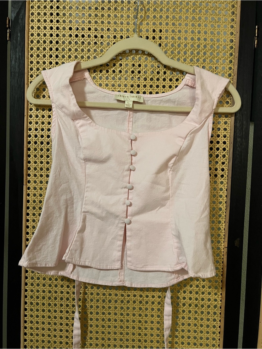 Soft Pink Tie-Back Button Front Top
